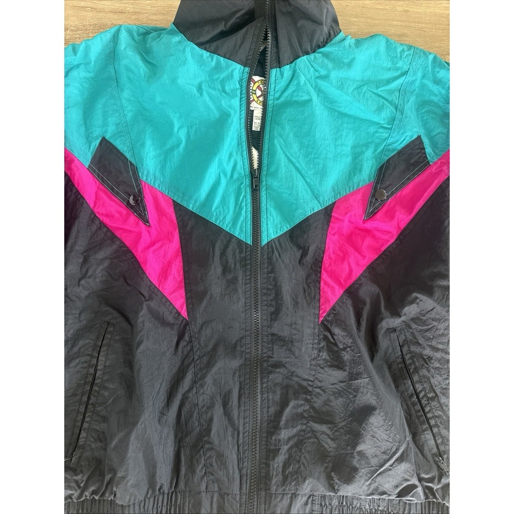 VTG 90's Color Block Wind Breaker Track Jacket Back Pink And Teal One Size - Picture 2 of 5